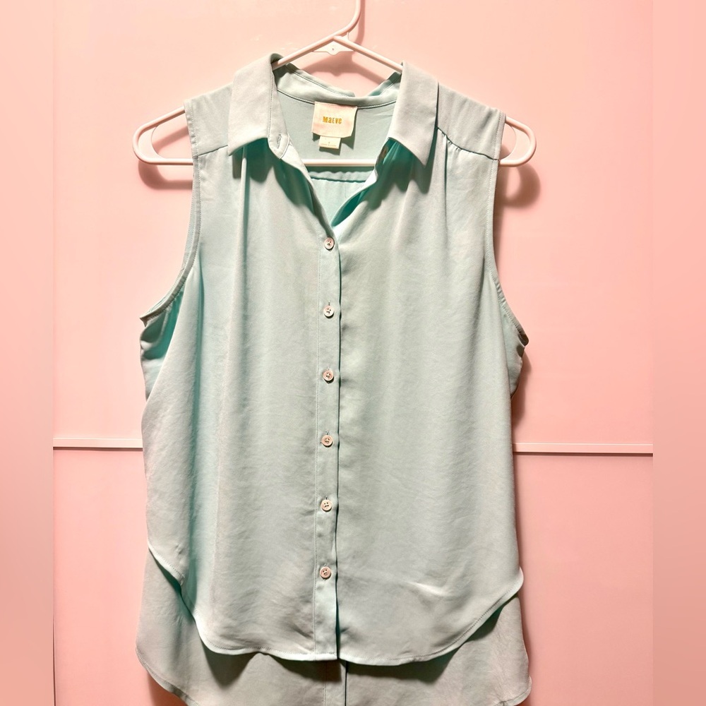 Maeve Mint Sleeveless Double Button Down Blouse